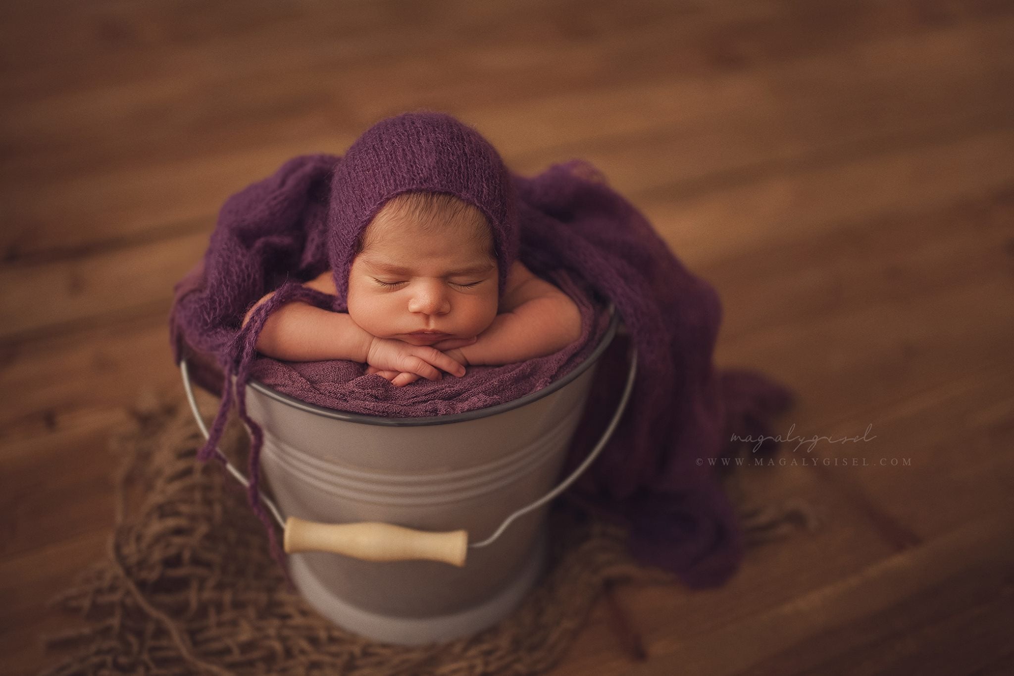 SET Mohair Knit Baby Wrap and Bonnet Violet Newborn Studio Props