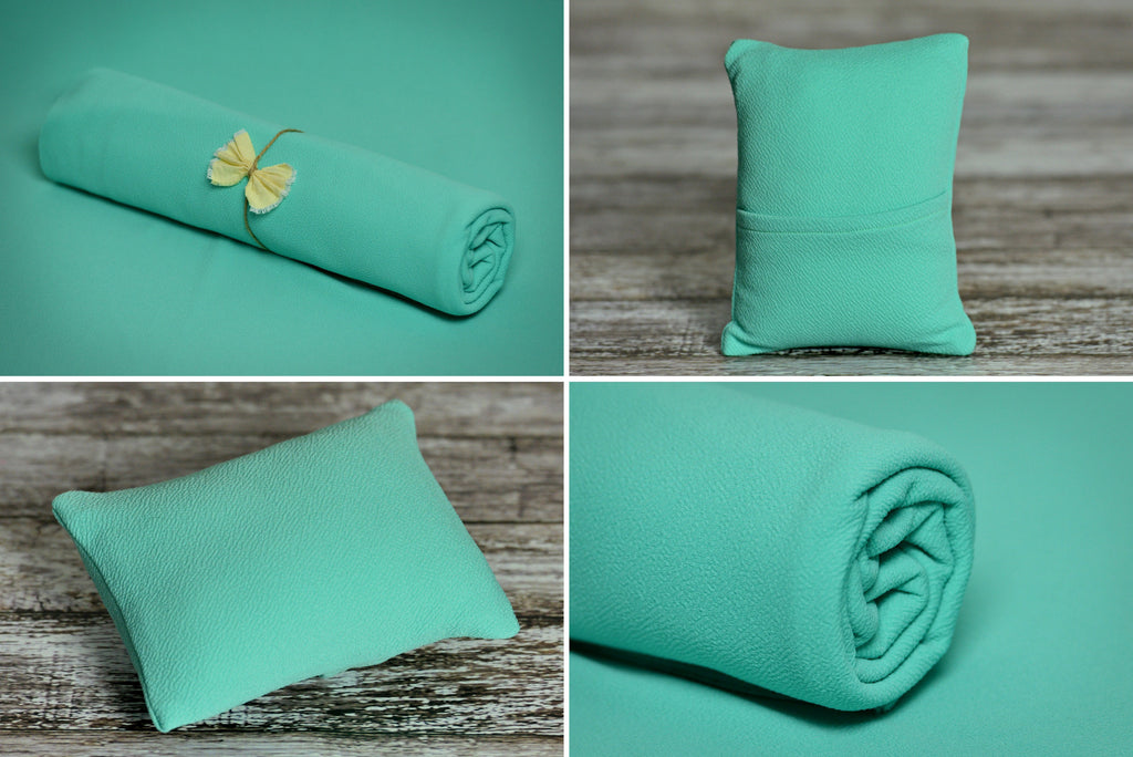 Matching Mini Pillow with Cover AND Bean Bag Fabric - Textured - Mint-Newborn Photography Props
