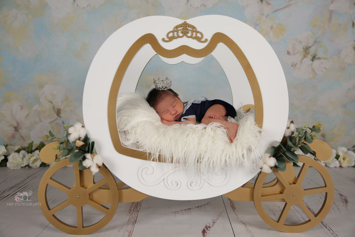 This princess carriage prop for newborn photography is perfect for any little princess OR prince! Add a few flower bundles and a simple backdrop or setup a lovely fantasy backdrop with pumpkins all around. This carriage is definitely the best prop to wow your clients.