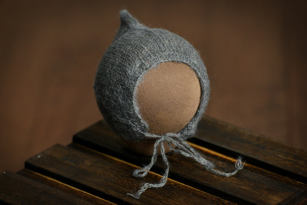 Adjustable Pointy Mohair Bonnet - Gray-Newborn Photography Props