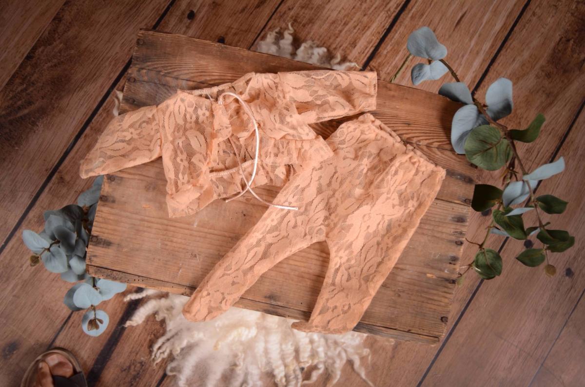 SET Leggings and Blouse - Beige Lace-Newborn Photography Props