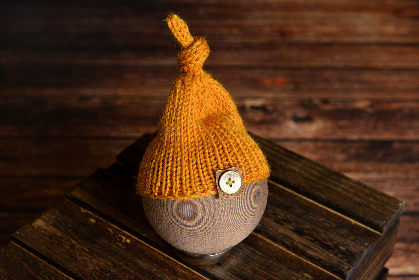 Crochet Hat with Knot and Button - Mustard-Newborn Photography Props