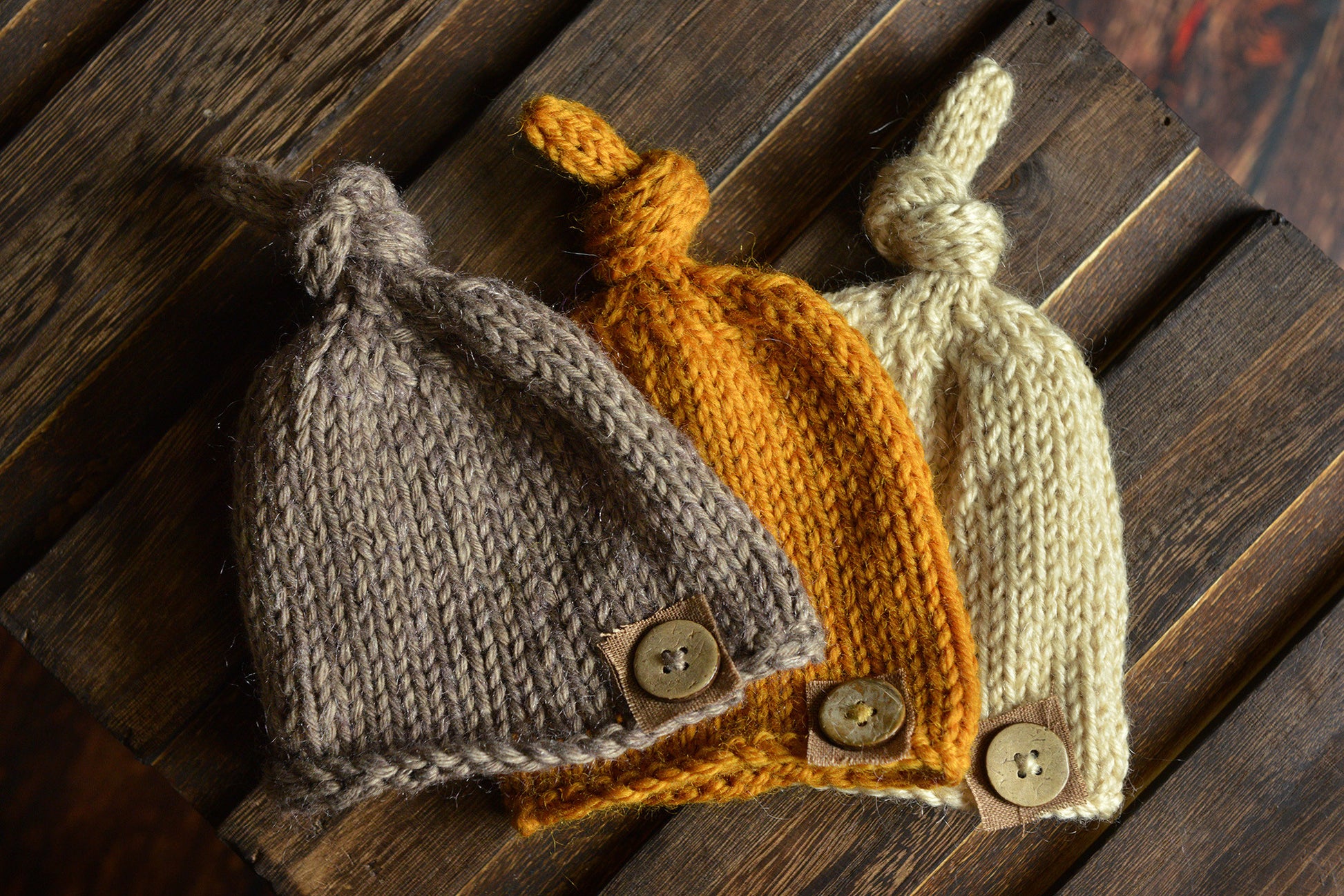 Crochet Hat with Knot and Button - Mustard-Newborn Photography Props