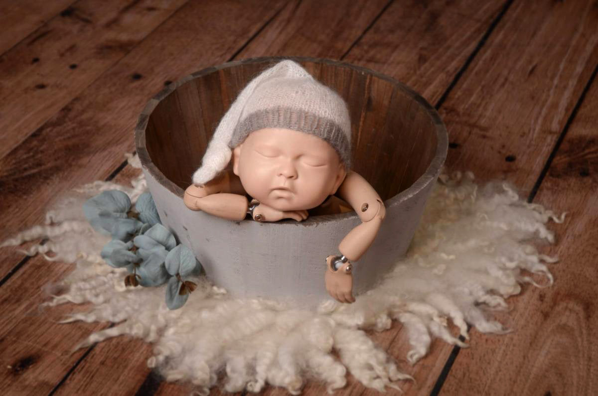 Rustic Bucket - 14in - Light Gray-Newborn Photography Props