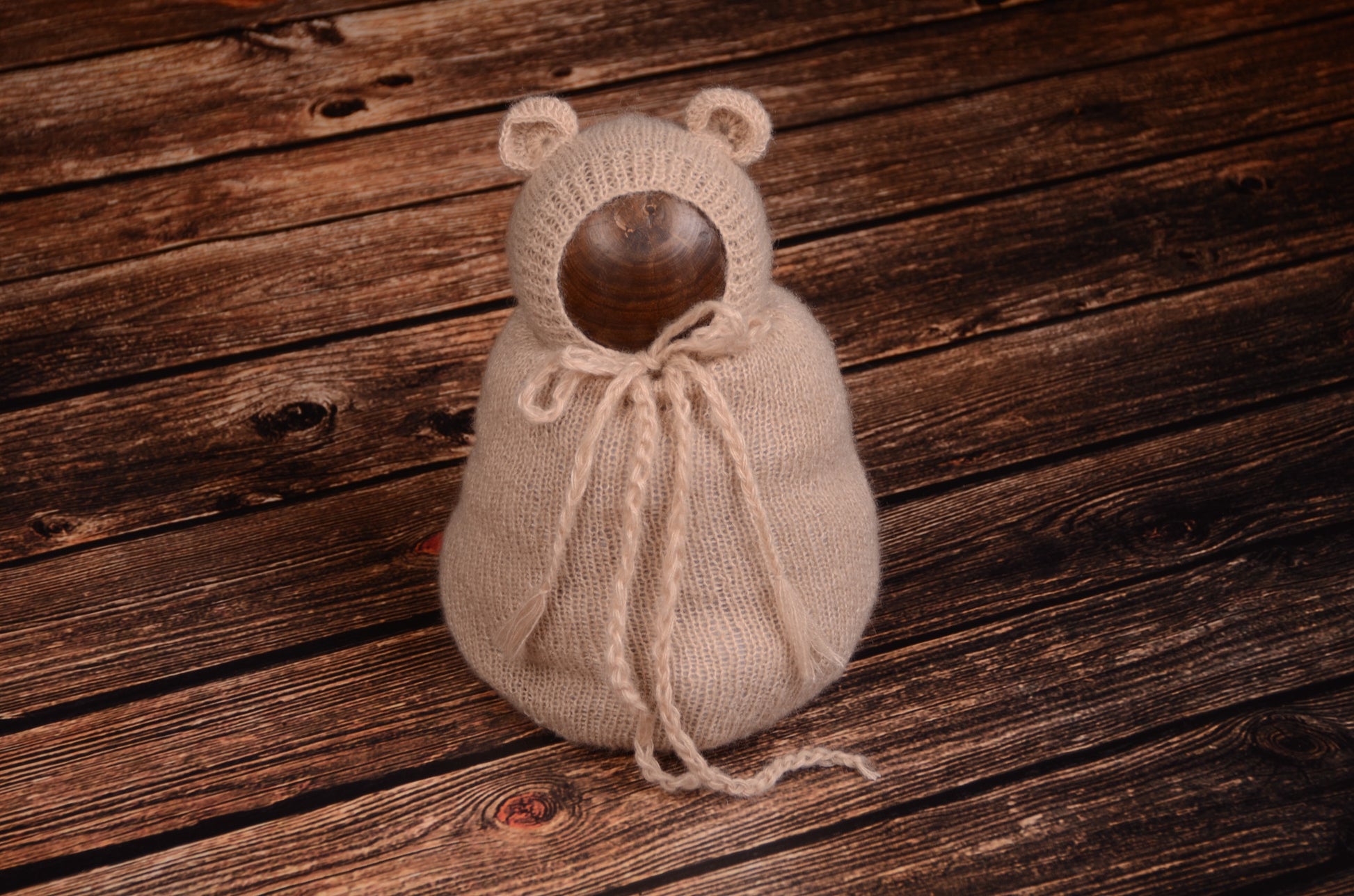 SET Mohair Bear Bonnet and Sack - Beige-Newborn Photography Props