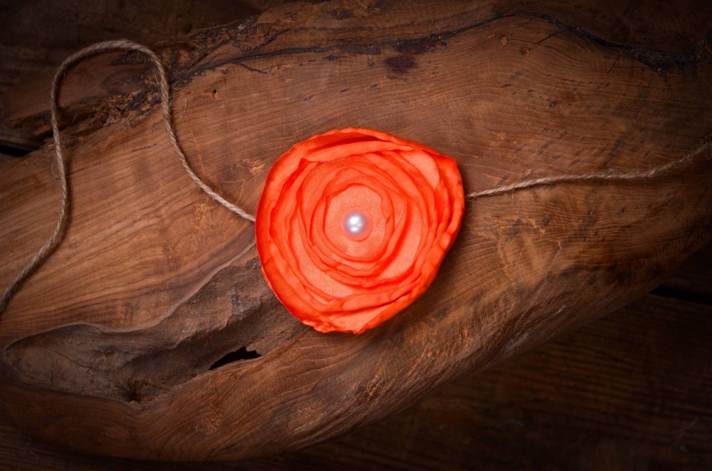 Satin Flower Headband - Dark Orange-Newborn Photography Props