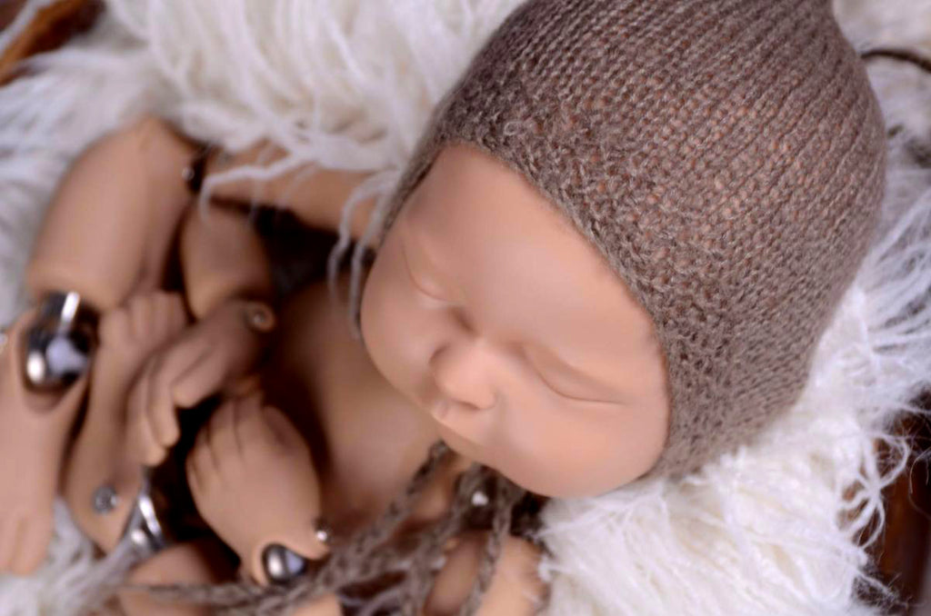 Mohair Bonnet - Smooth - Nut-Newborn Photography Props