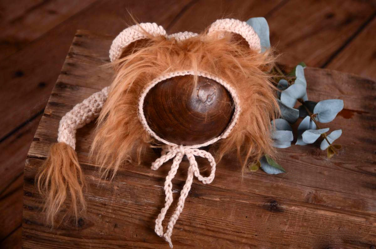 Lion Bonnet with Ears and Mane-Newborn Photography Props