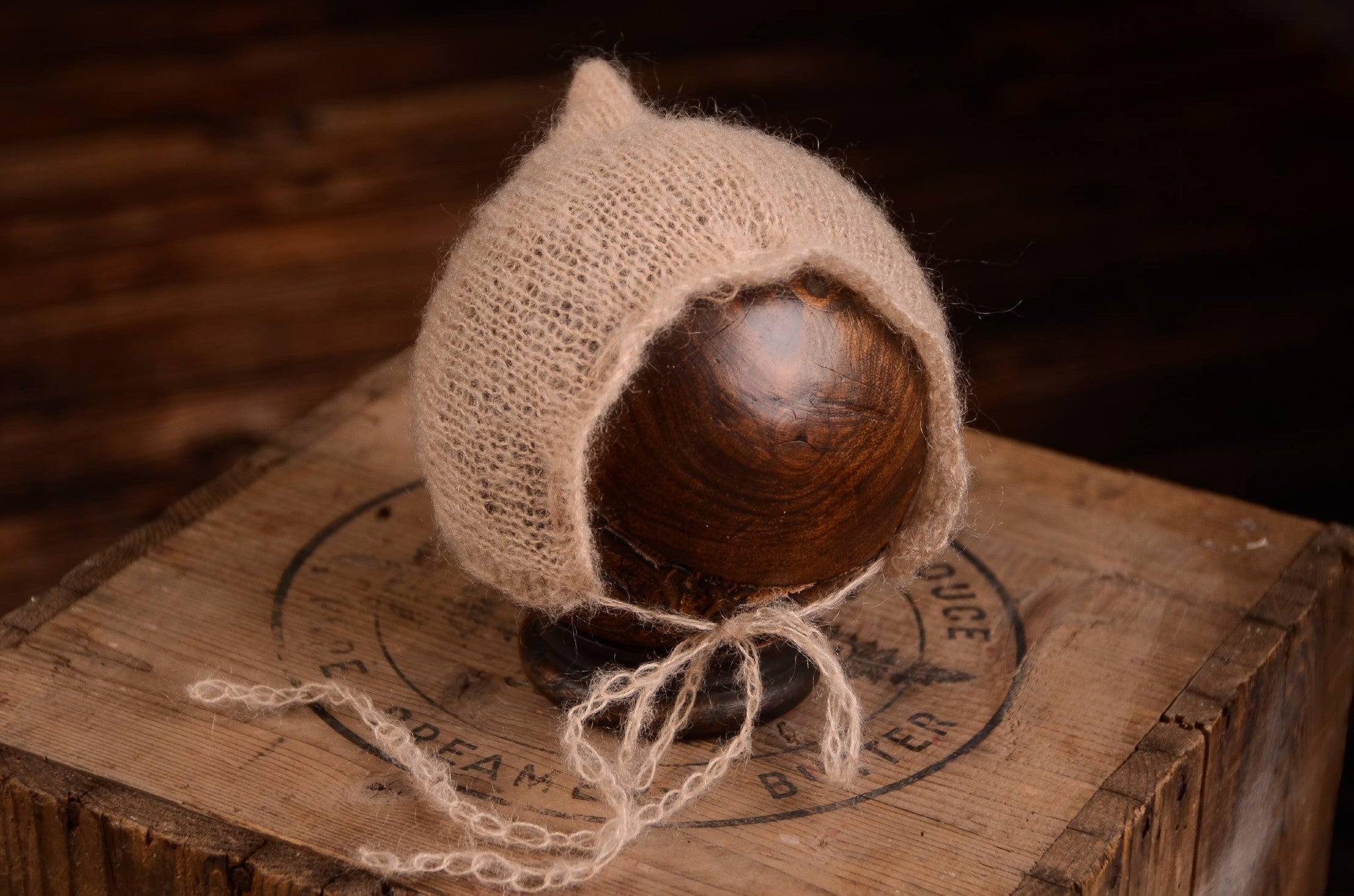 Adjustable Pointy Mohair Bonnet - Beige-Newborn Photography Props