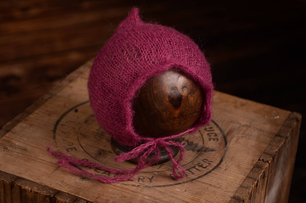 Adjustable Pointy Mohair Bonnet - Mauve-Newborn Photography Props
