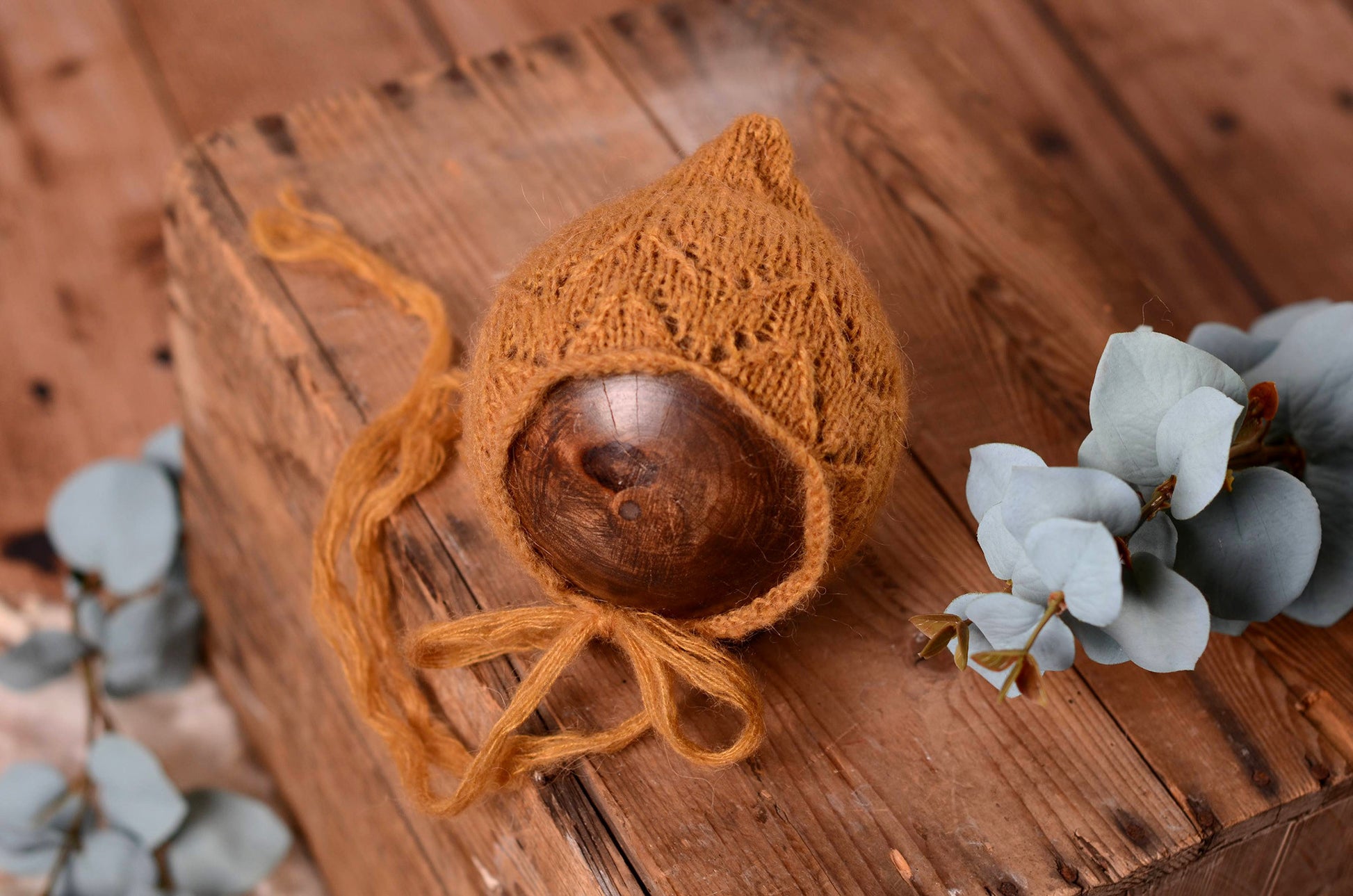 Threaded Mohair Bonnet - Light Brown-Newborn Photography Props