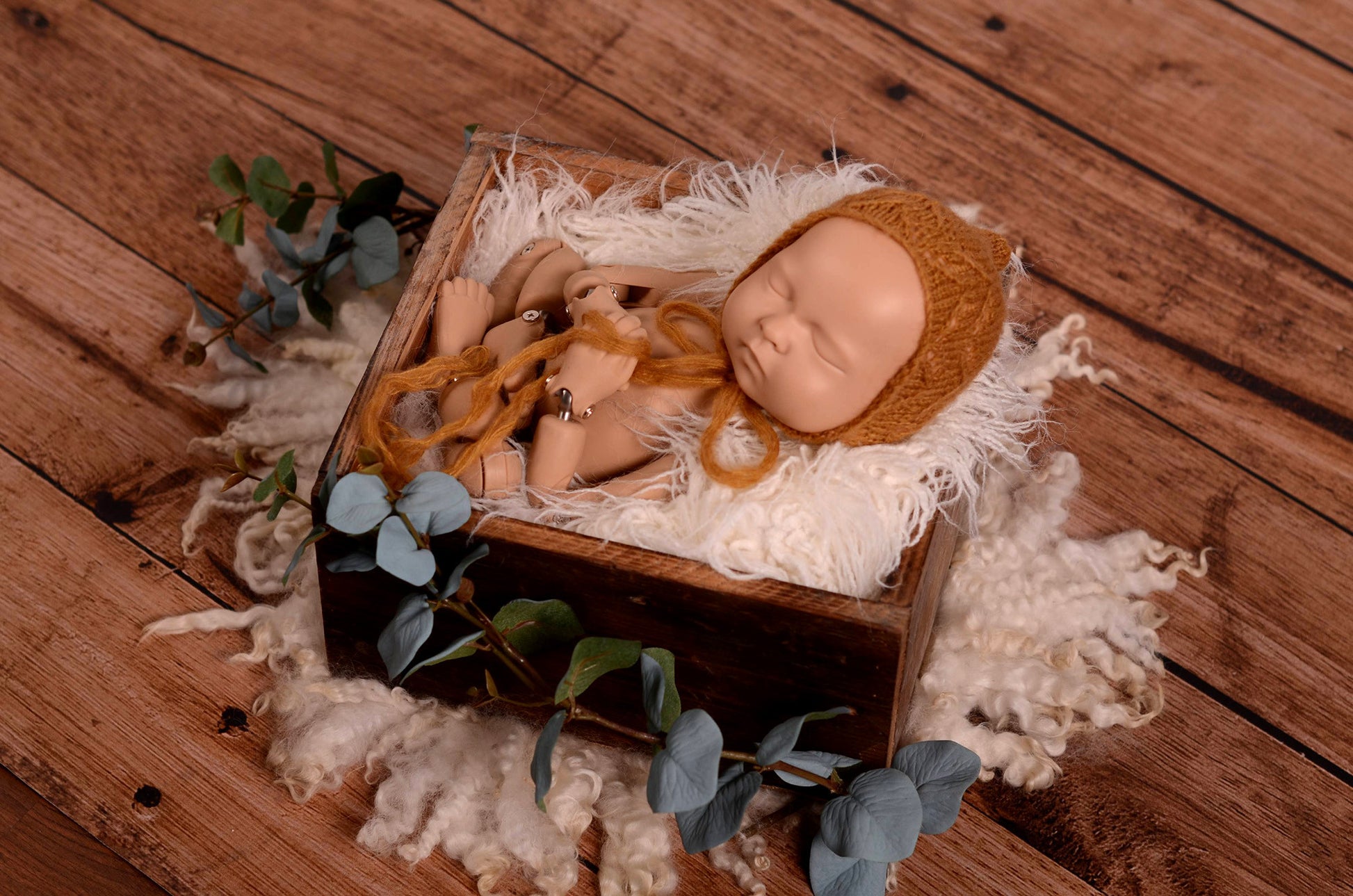 Threaded Mohair Bonnet - Light Brown-Newborn Photography Props