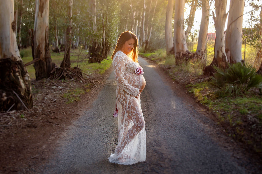 Lace Long Sleeve Dress - Open Belly