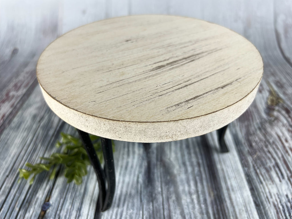 Modern Round End Table - Off White Washed