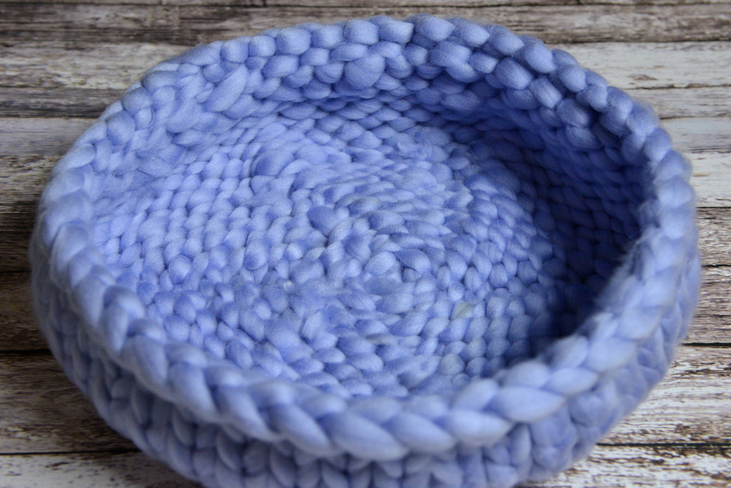 Knitted Thick Yarn Basket - Light Blue-Newborn Photography Props