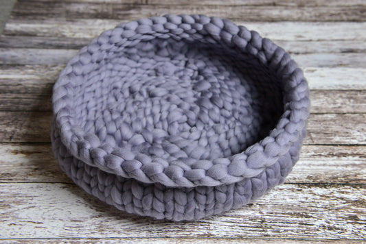 Knitted Thick Yarn Basket - Light Gray-Newborn Photography Props