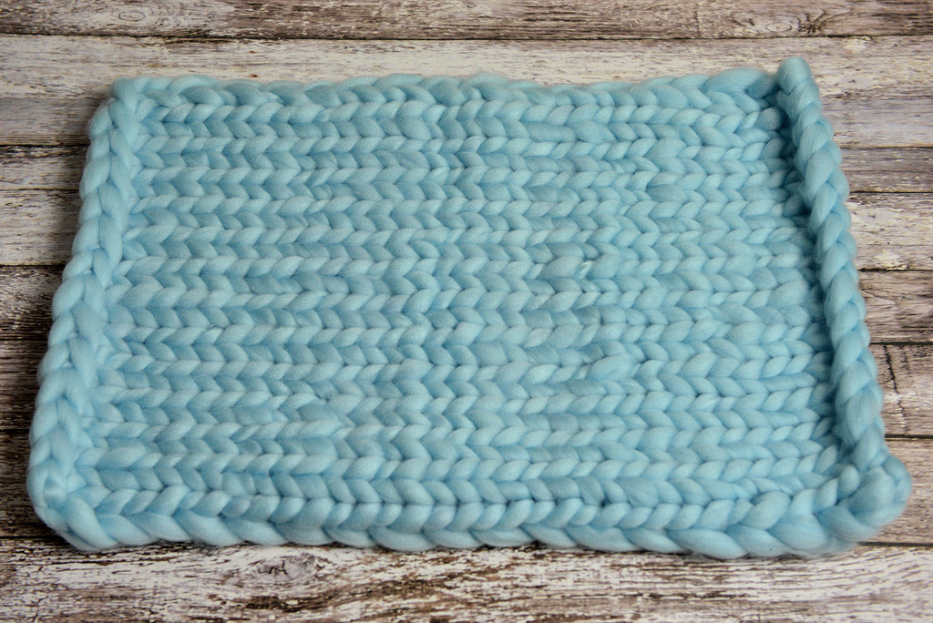 Knitted Thick Yarn Blanket - Aquamarine Blue-Newborn Photography Props