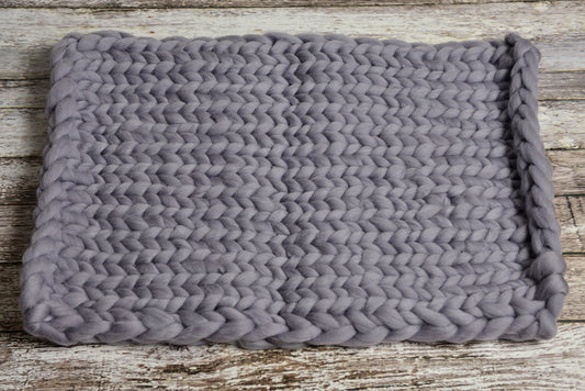 Knitted Thick Yarn Blanket - Light Gray-Newborn Photography Props