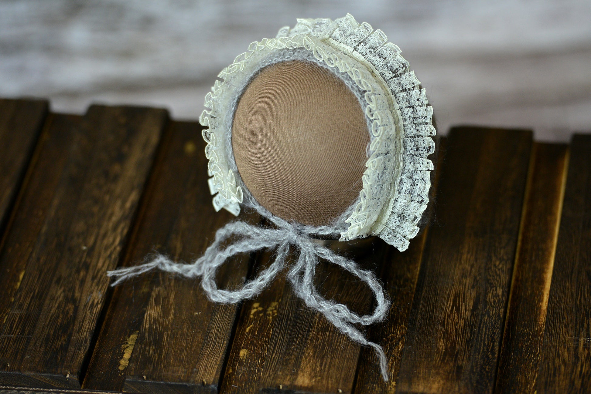Mohair Bonnet with Lace - Silver-Newborn Photography Props