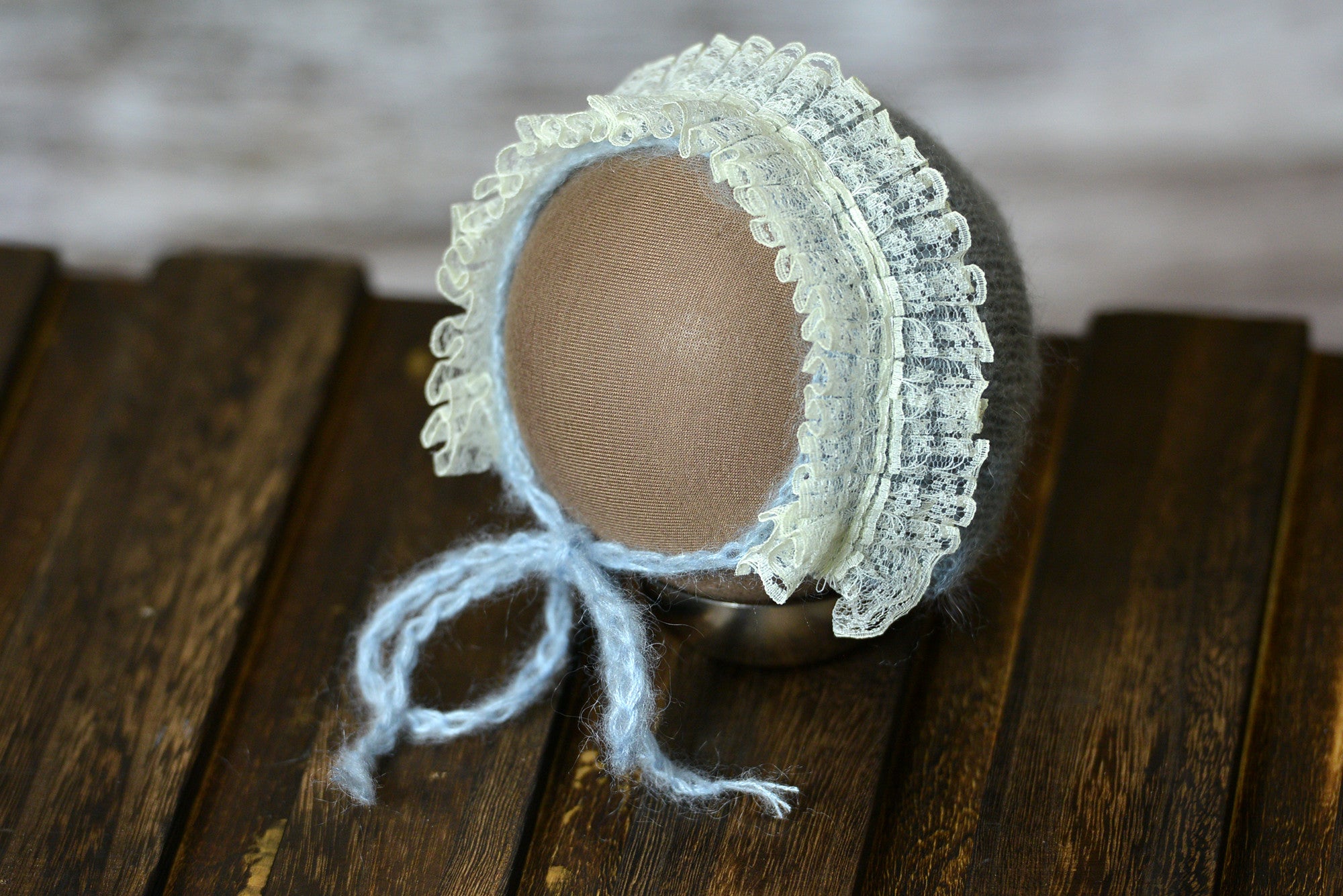 Mohair Bonnet with Lace - Cloud-Newborn Photography Props