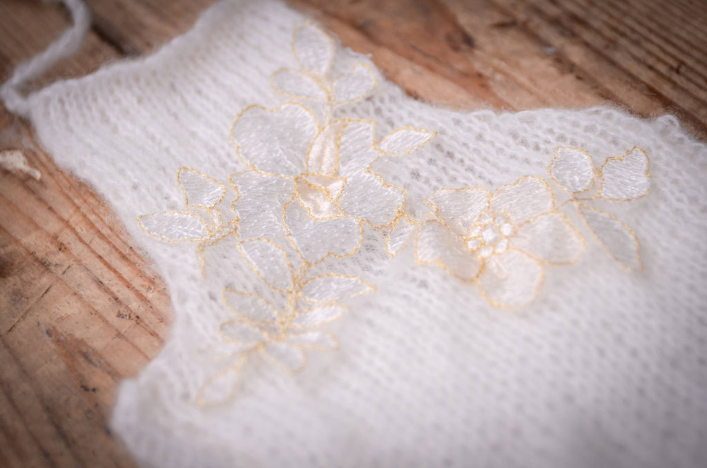 Mohair Knit Romper with Flowers - Milk White-Newborn Photography Props