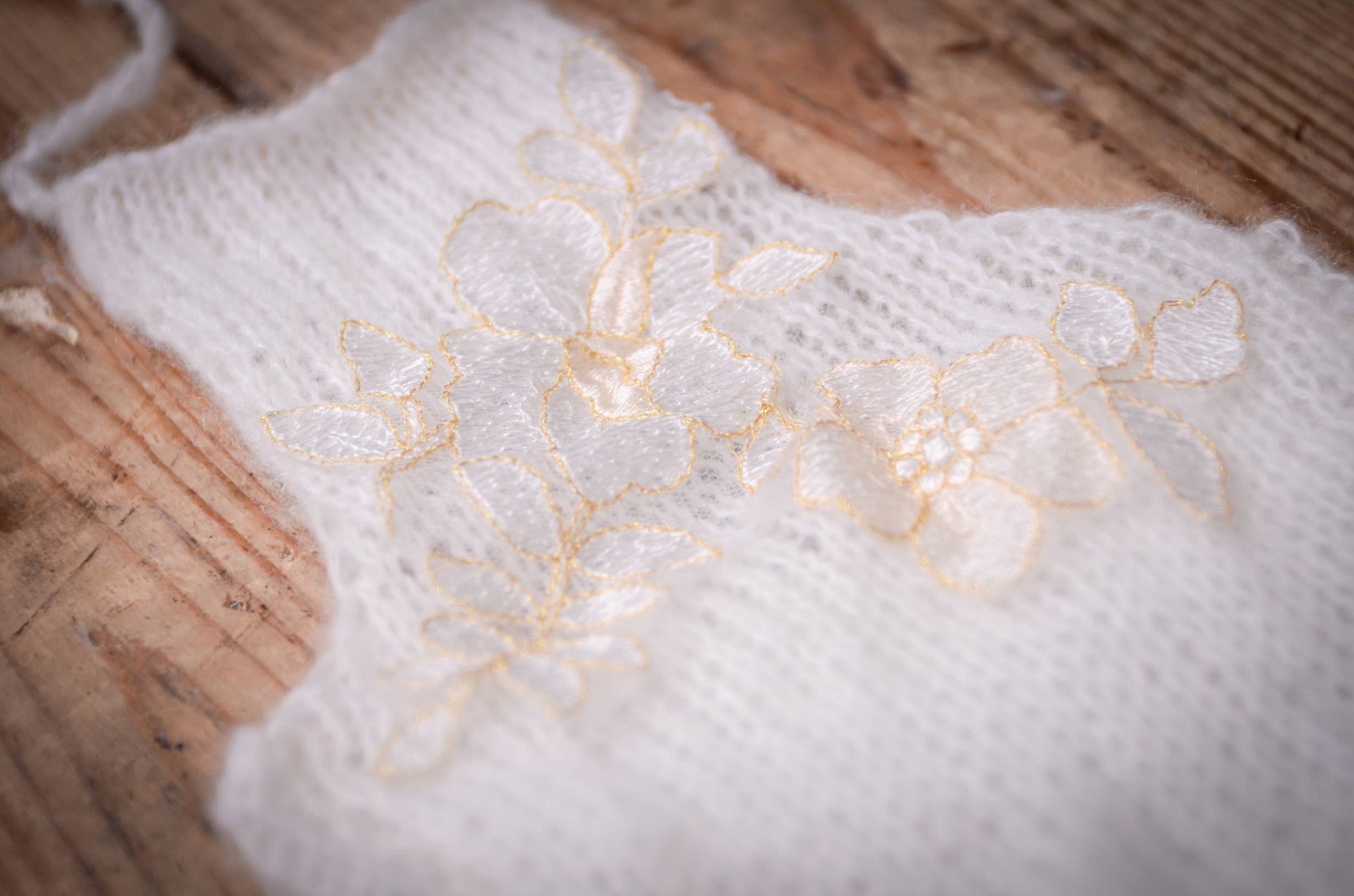 Mohair Knit Romper with Flowers - Milk White-Newborn Photography Props