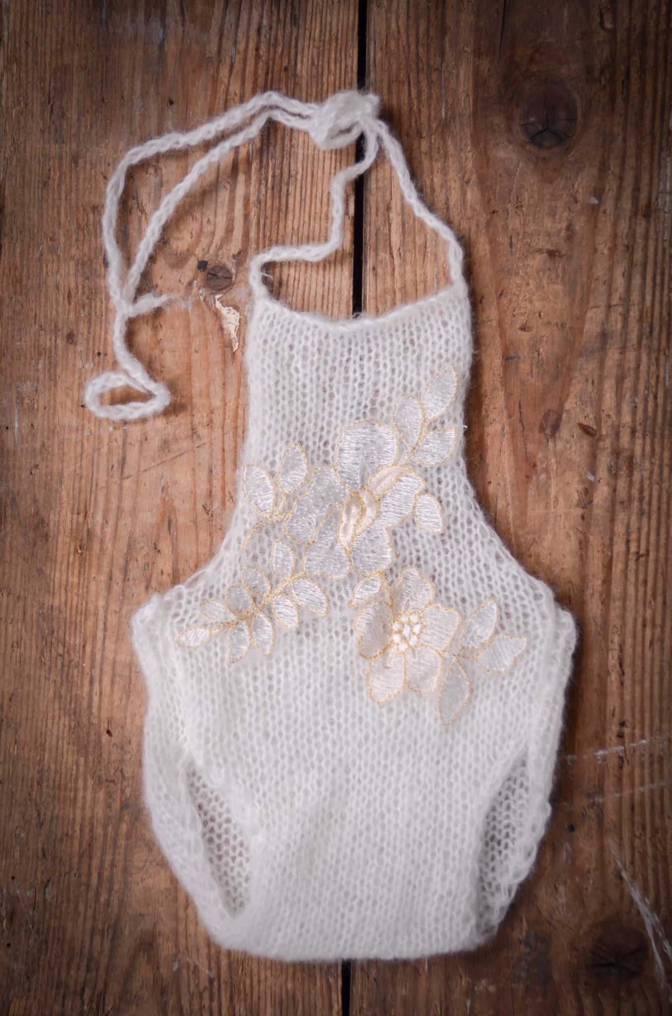 Mohair Knit Romper with Flowers - Milk White-Newborn Photography Props