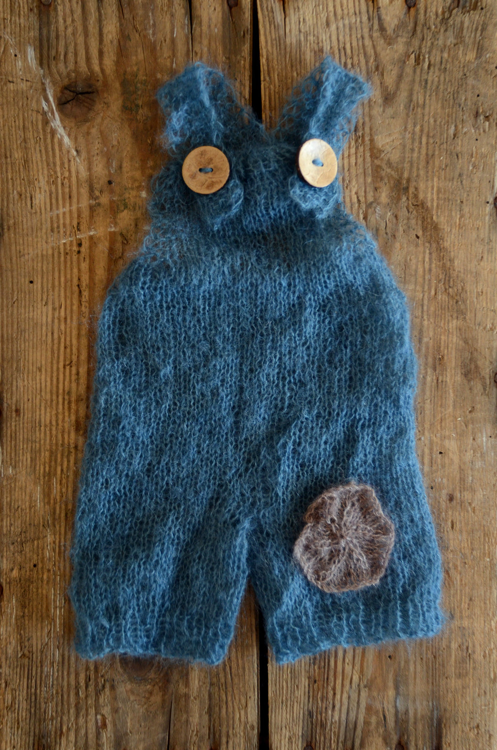 Mohair Overall with Patch and Buttons - Steel Blue-Newborn Photography Props