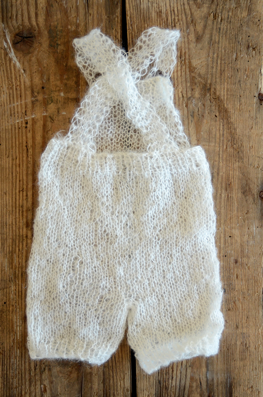 Mohair Overall with Patch and Buttons - Milk White-Newborn Photography Props