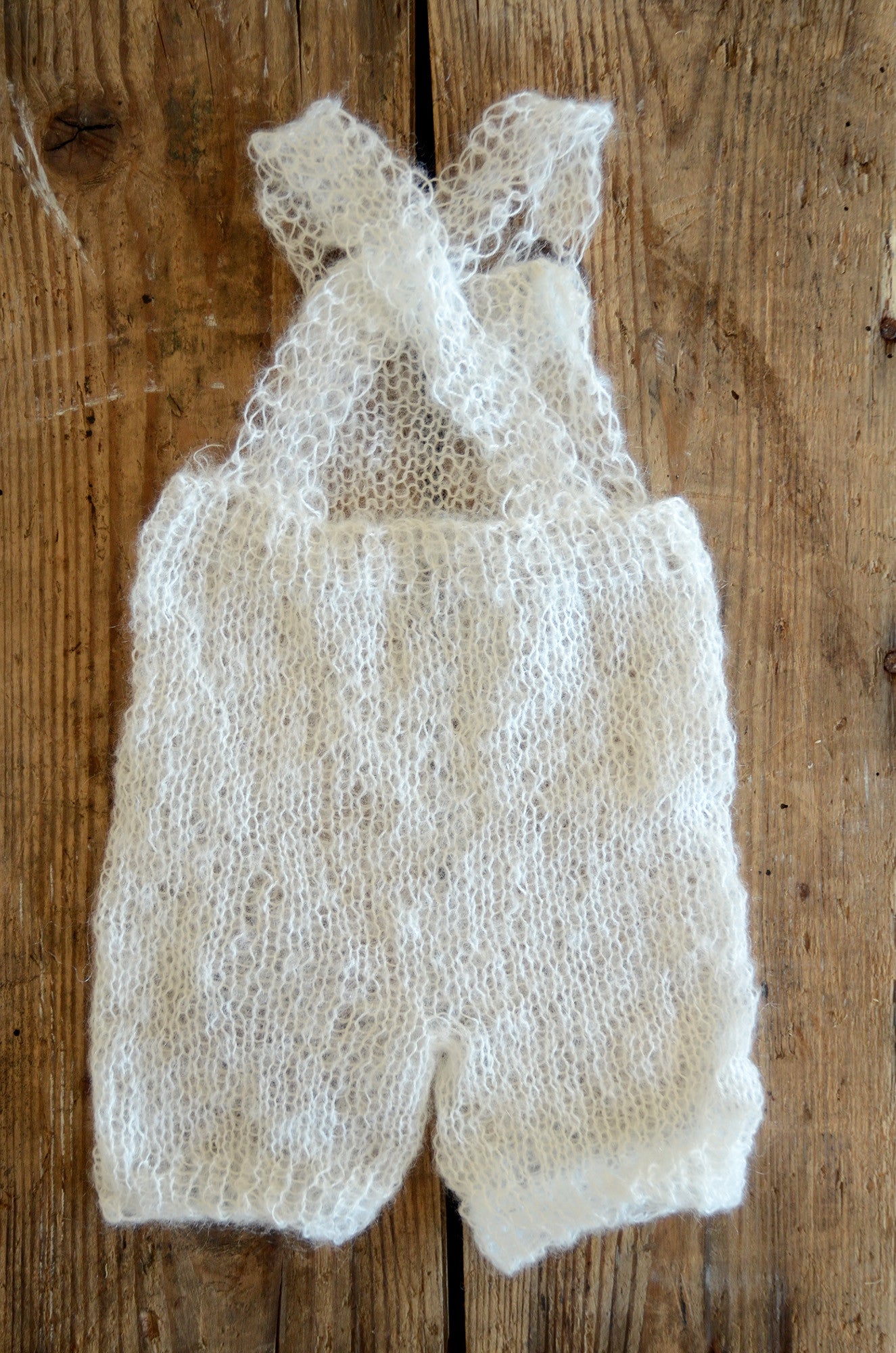 Mohair Overall with Patch and Buttons - Milk White-Newborn Photography Props