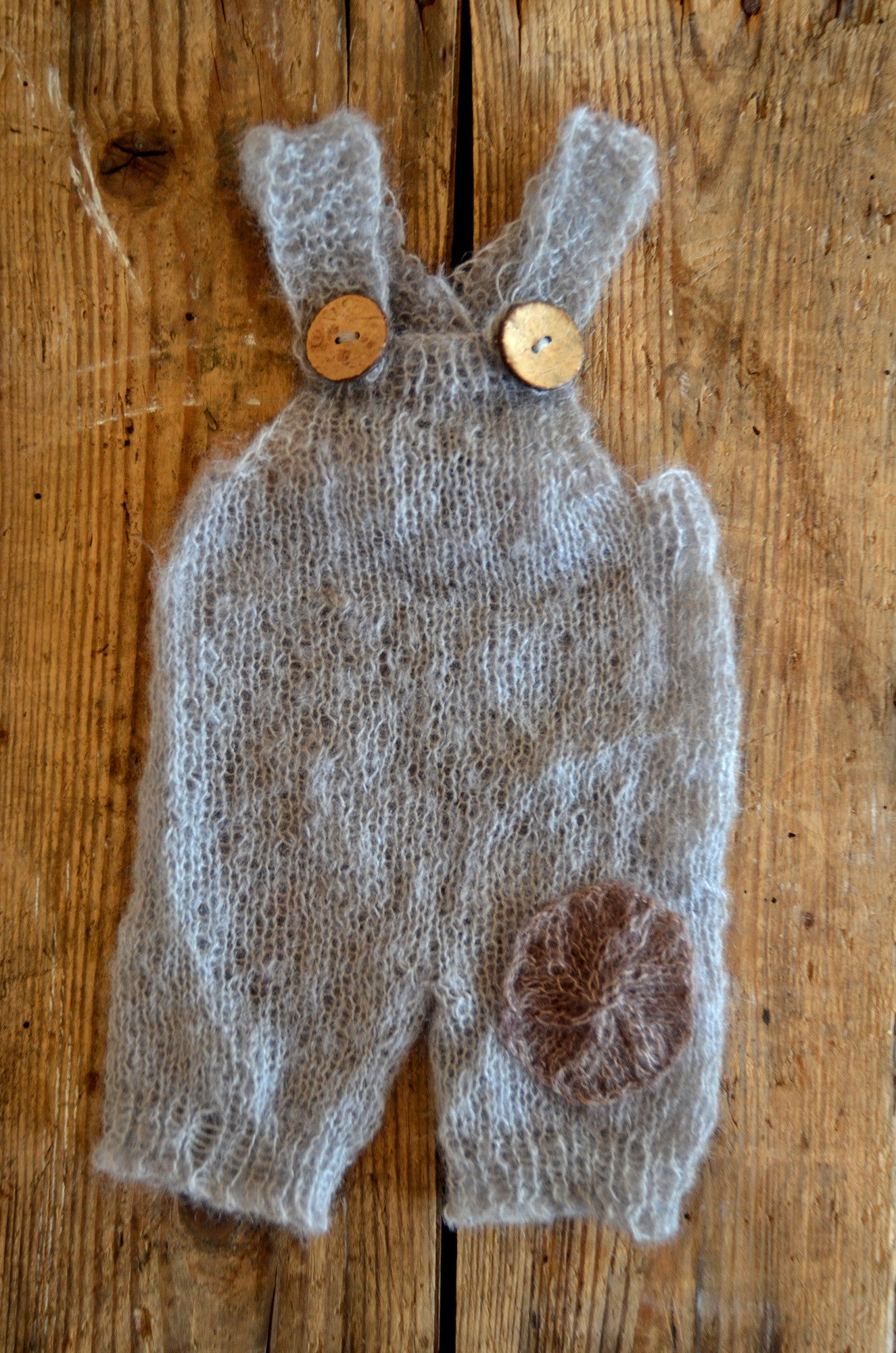 Mohair Overall with Patch and Buttons - Silver-Newborn Photography Props