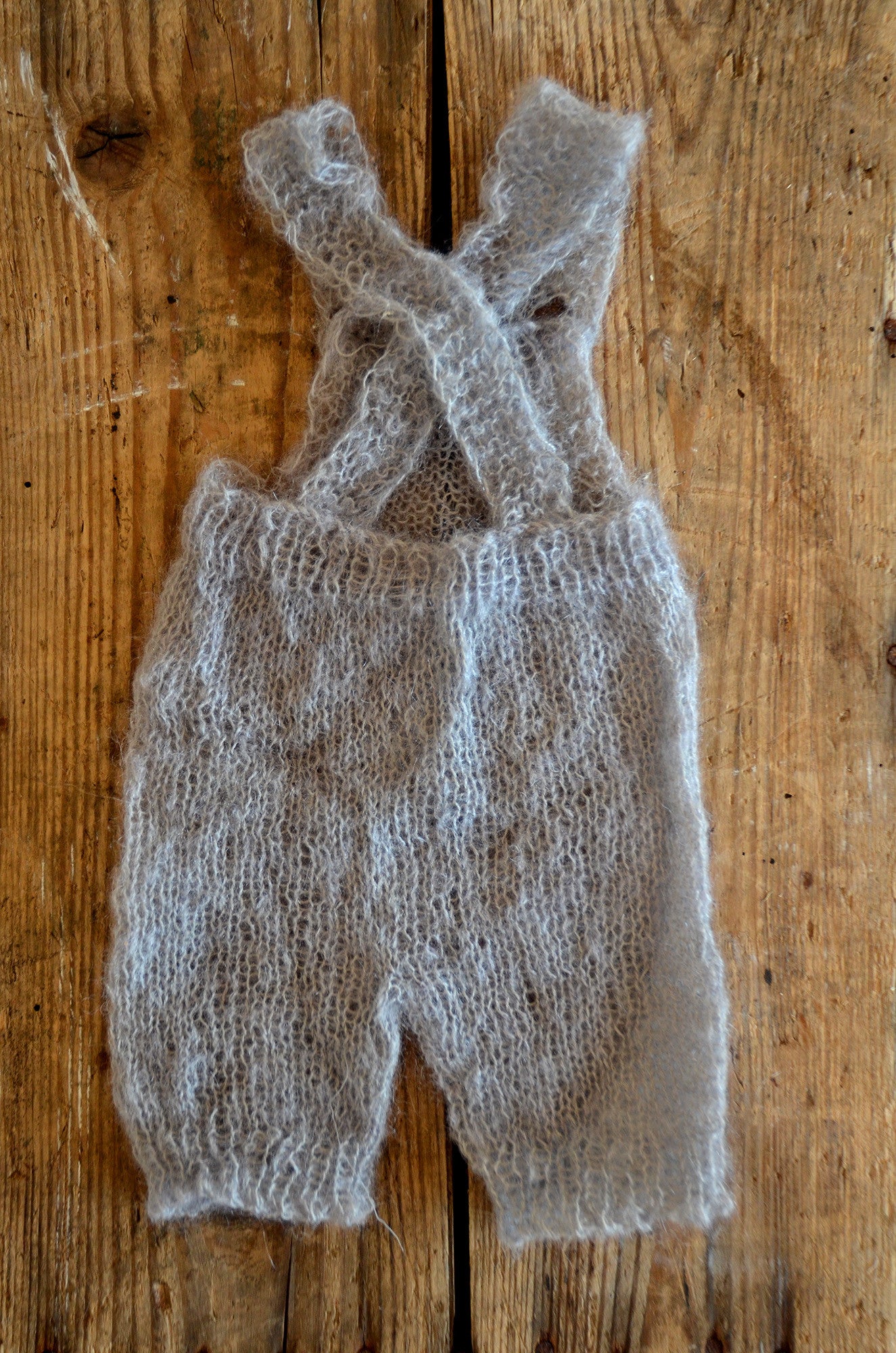 Mohair Overall with Patch and Buttons - Silver-Newborn Photography Props