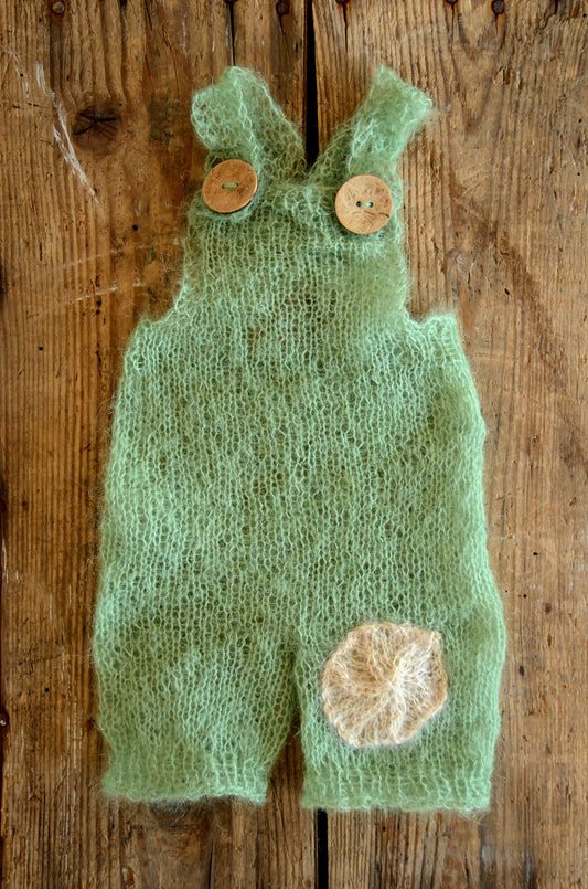 Mohair Overall with Patch and Buttons - Sage-Newborn Photography Props