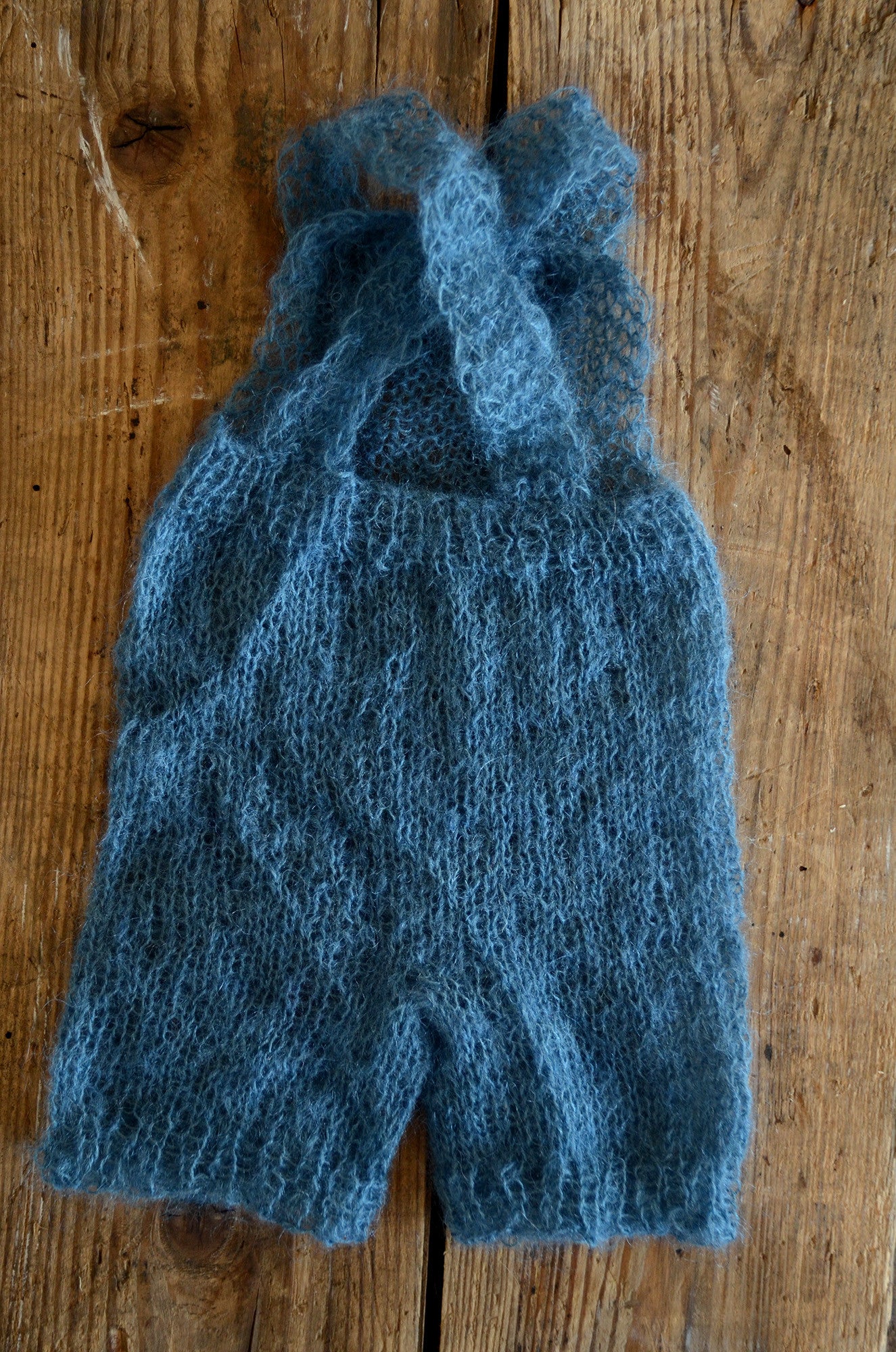 Mohair Overall with Patch and Buttons - Steel Blue-Newborn Photography Props