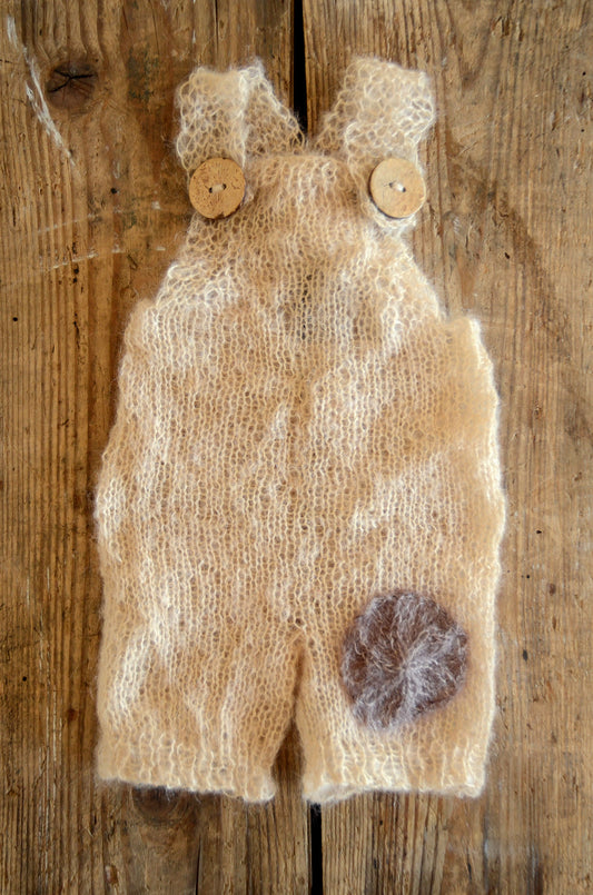 Mohair Overall with Patch and Buttons - Beige-Newborn Photography Props