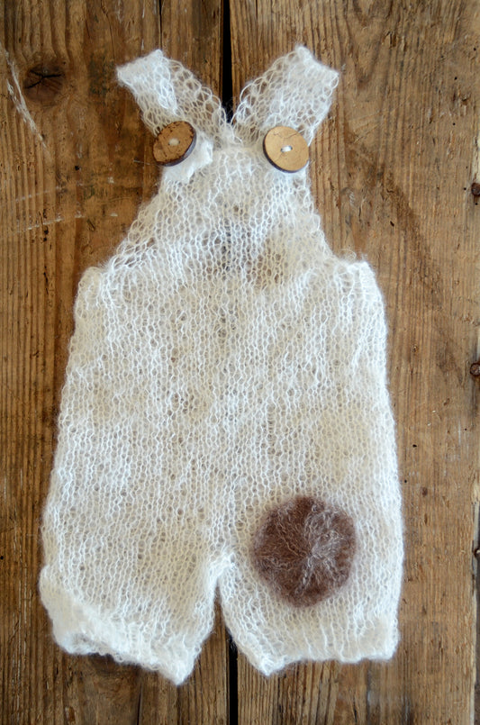 Mohair Overall with Patch and Buttons - Milk White-Newborn Photography Props