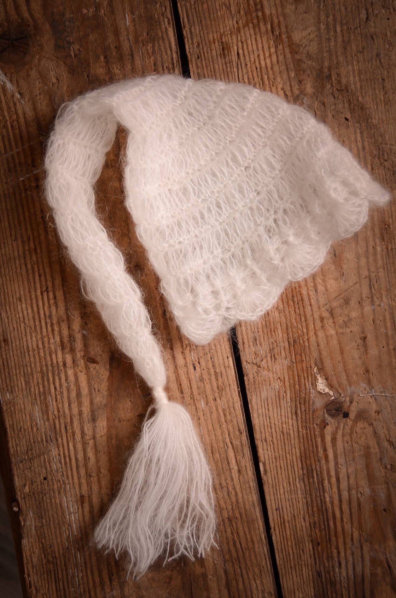 Ornate Mohair Sleeping Hat - Milk White-Newborn Photography Props