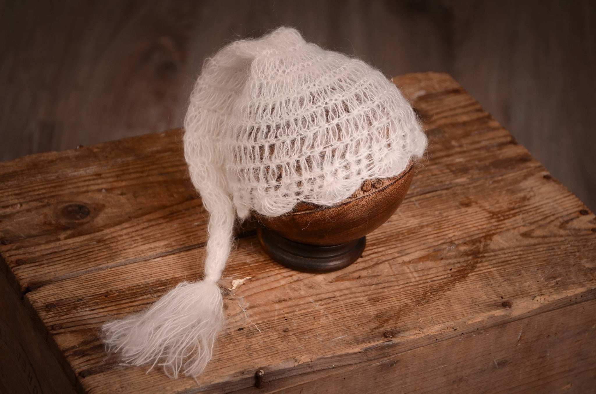 Ornate Mohair Sleeping Hat - Milk White-Newborn Photography Props