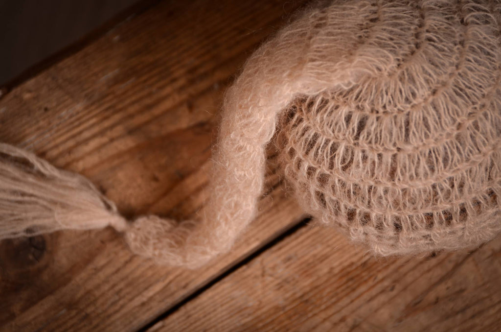 Ornate Mohair Sleeping Hat - Beige-Newborn Photography Props