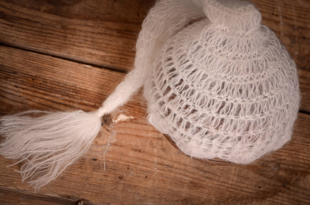 Ornate Mohair Sleeping Hat - Milk White-Newborn Photography Props
