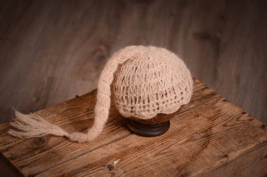 Ornate Mohair Sleeping Hat - Beige-Newborn Photography Props