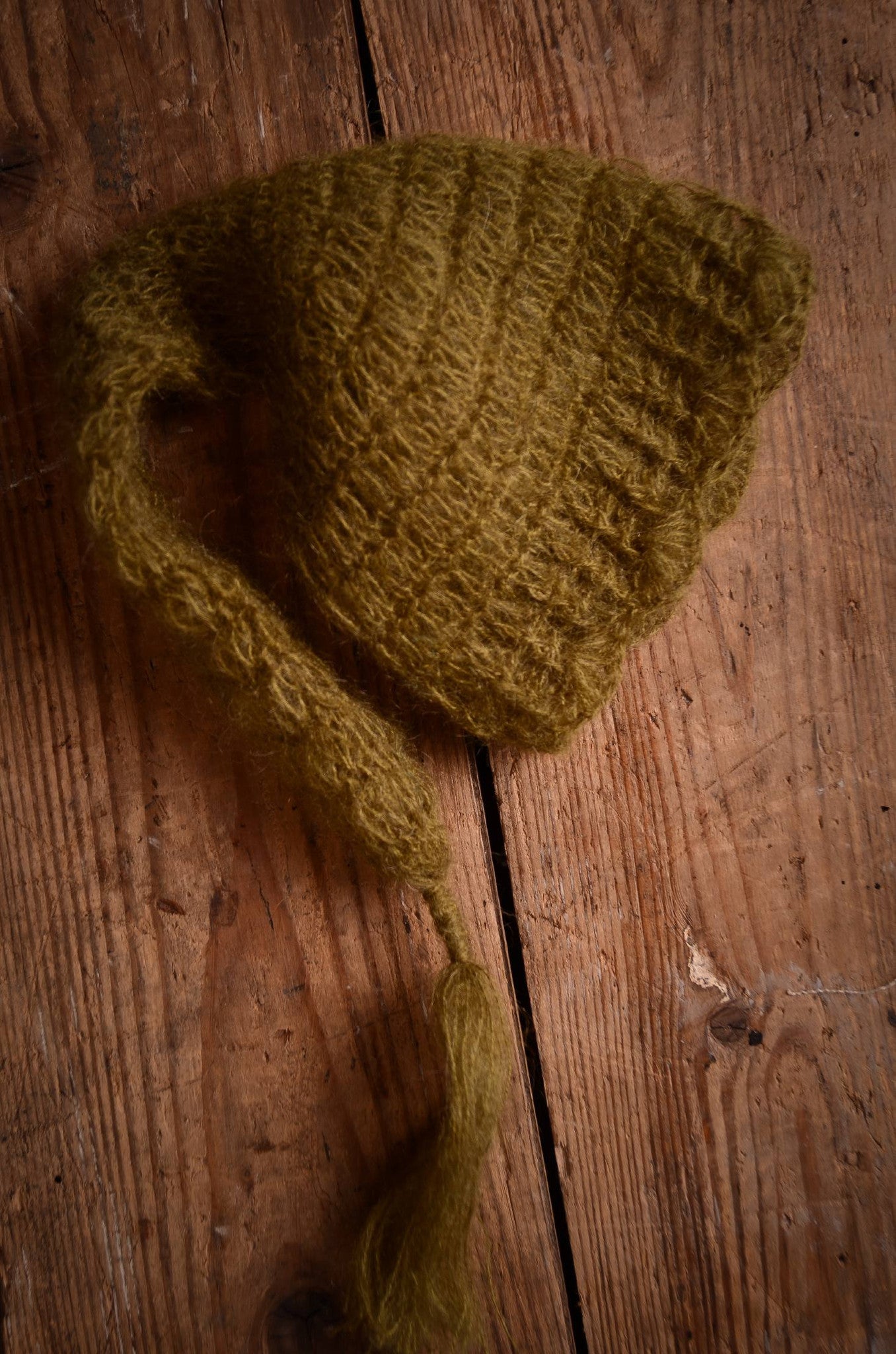 Ornate Mohair Sleeping Hat - Olive-Newborn Photography Props