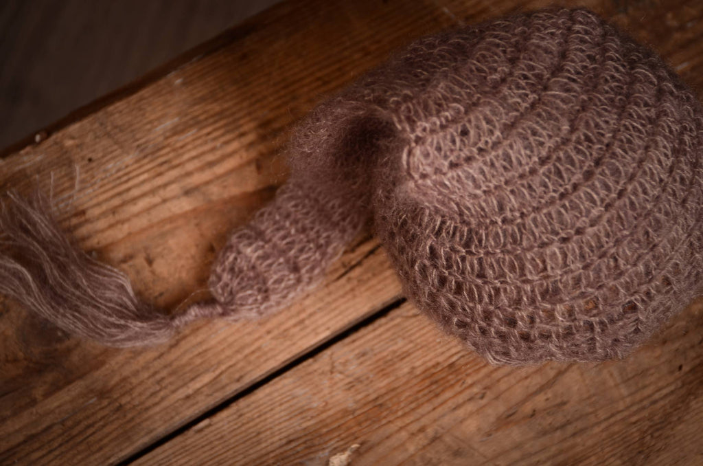 Ornate Mohair Sleeping Hat - Nut-Newborn Photography Props