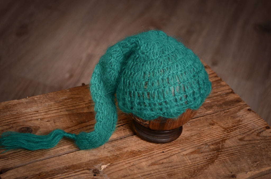 Ornate Mohair Sleeping Hat - Peacock Green-Newborn Photography Props