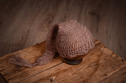 Ornate Mohair Sleeping Hat - Nut-Newborn Photography Props