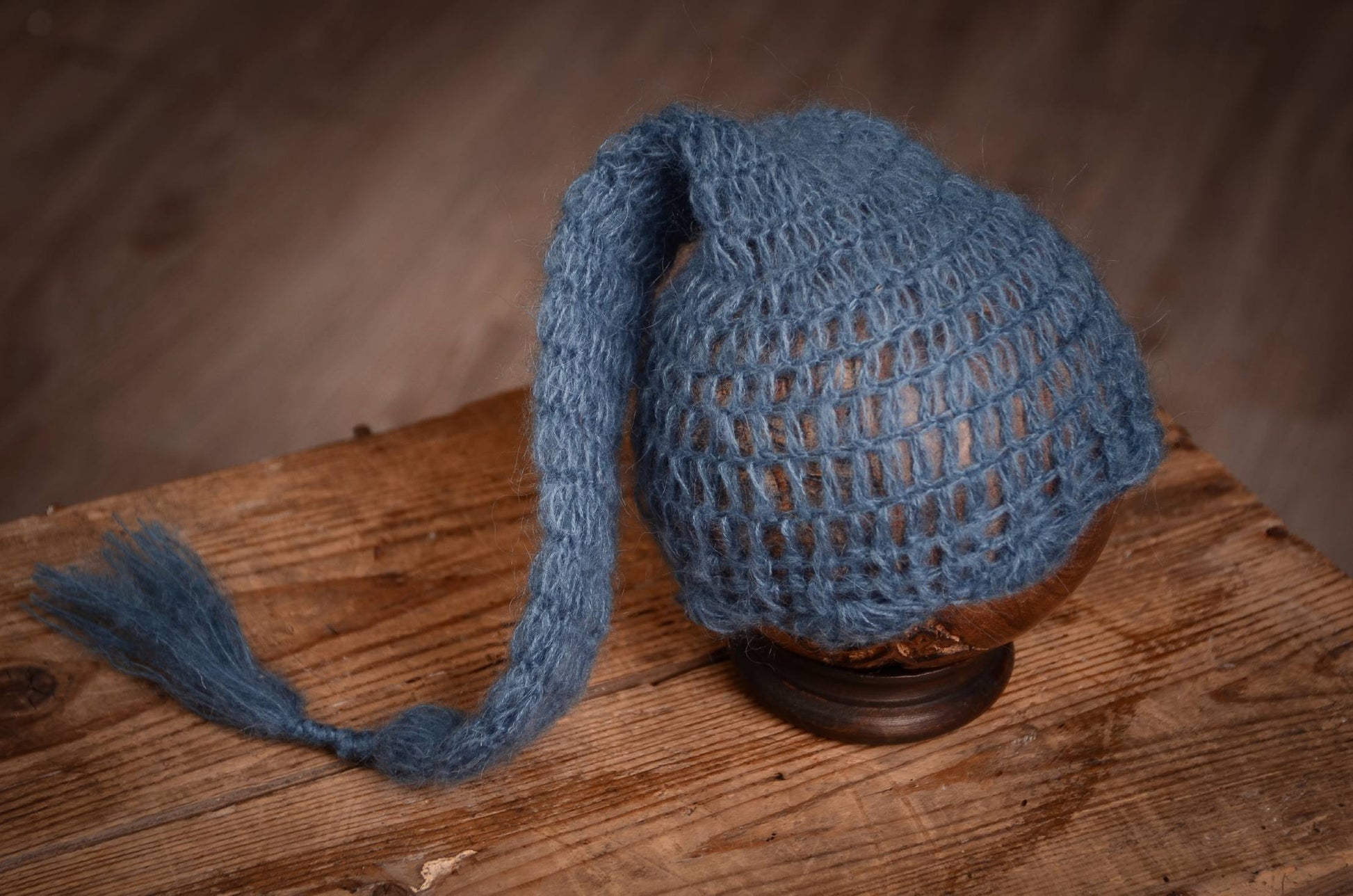 Ornate Mohair Sleeping Hat - Steel Blue-Newborn Photography Props