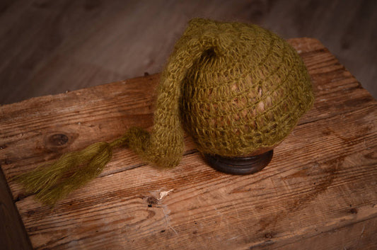 Ornate Mohair Sleeping Hat - Olive-Newborn Photography Props
