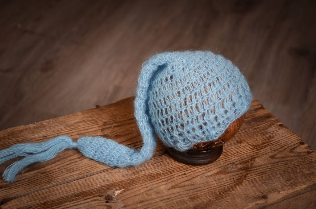 Ornate Mohair Sleeping Hat - Sky Blue-Newborn Photography Props