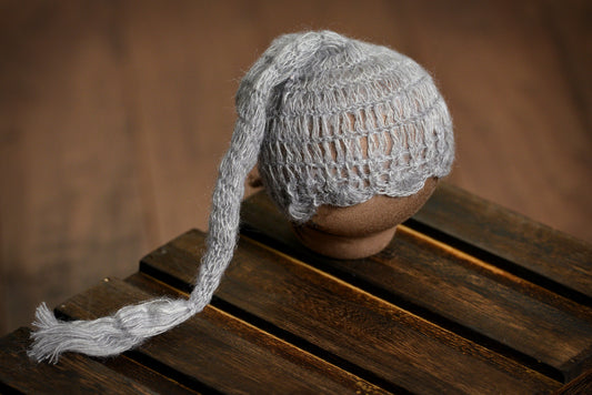 Ornate Mohair Sleeping Hat - Silver-Newborn Photography Props
