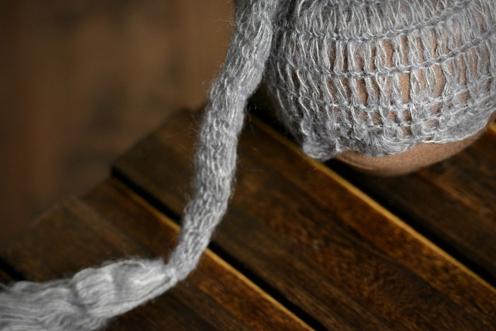 Ornate Mohair Sleeping Hat - Silver-Newborn Photography Props